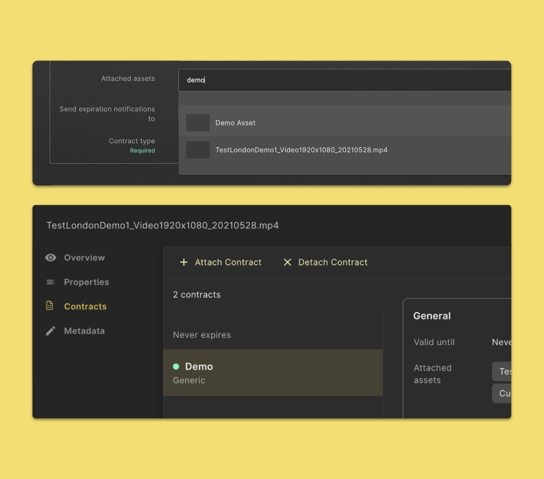Attach a contract to an asset