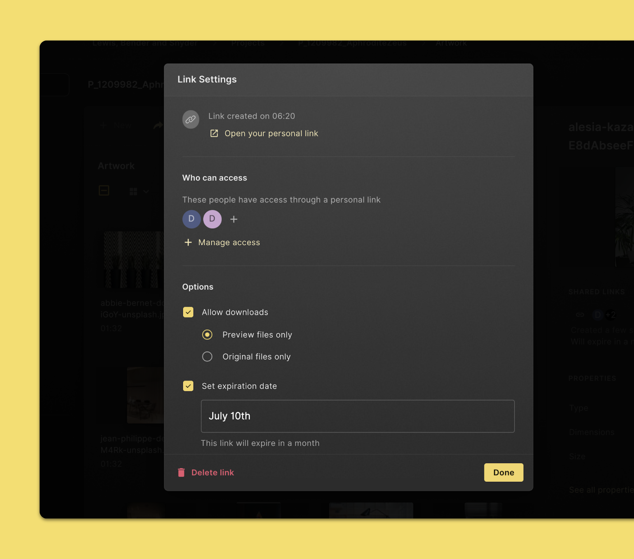 Change settings for a review link