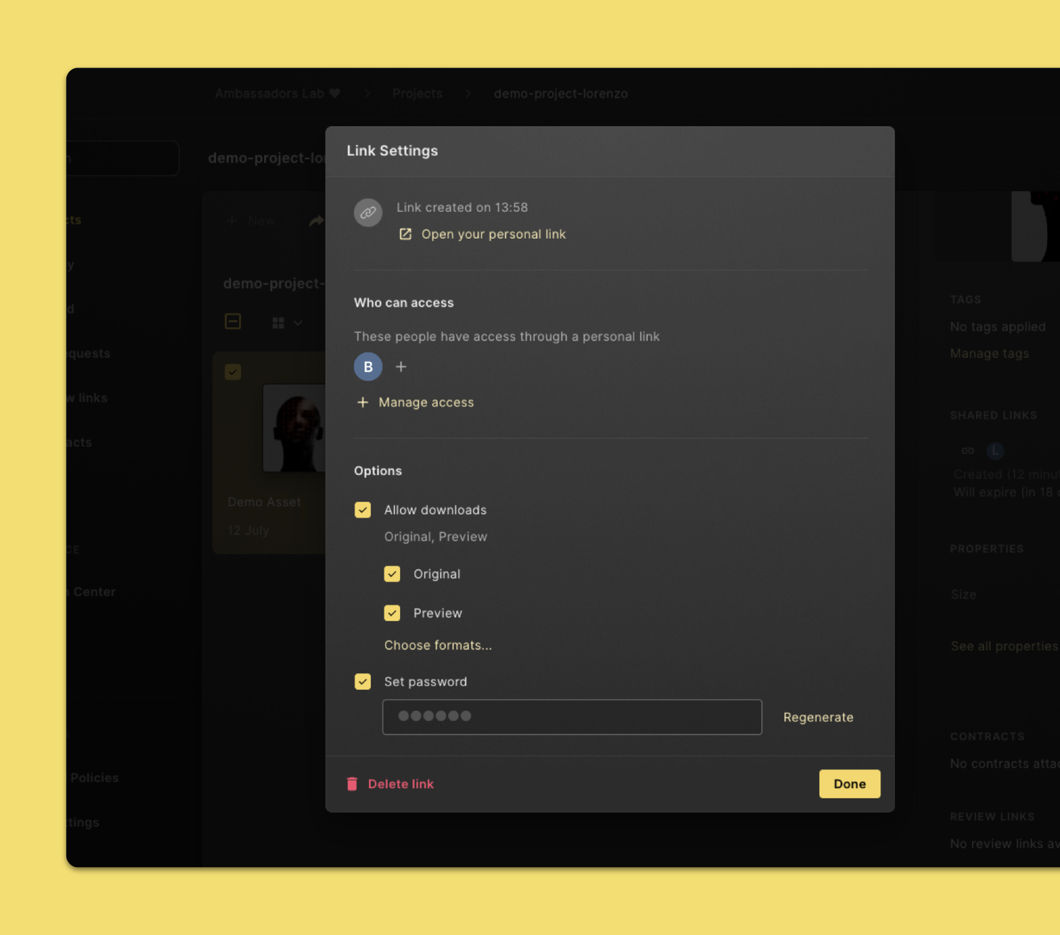 Change settings for a share link