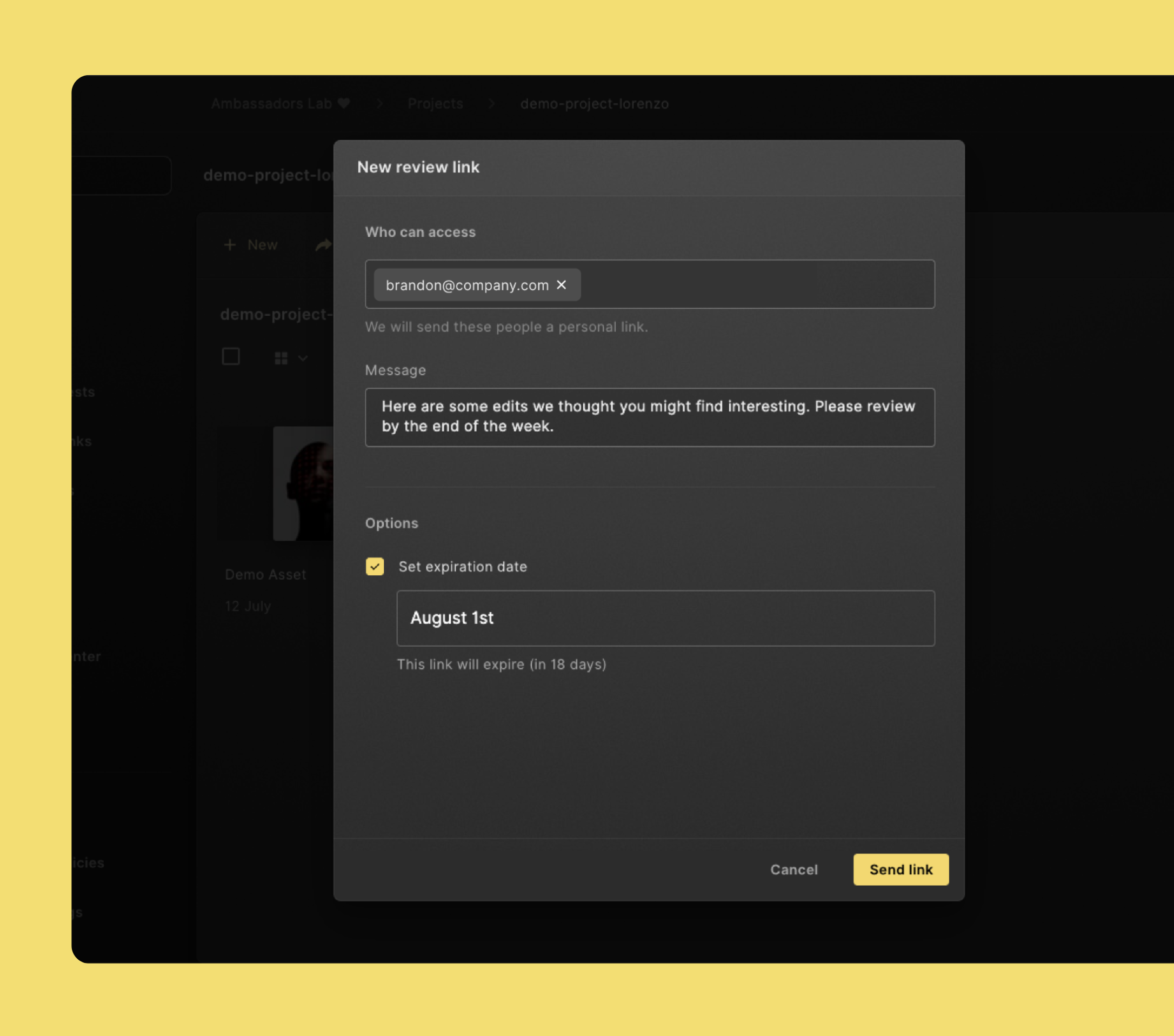 Create a review link to a file or folder