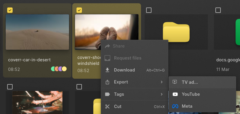 select and export files
