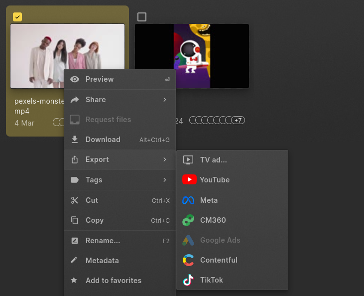 select and export files