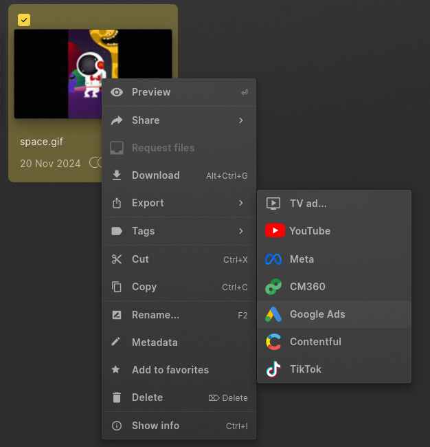 select and export files