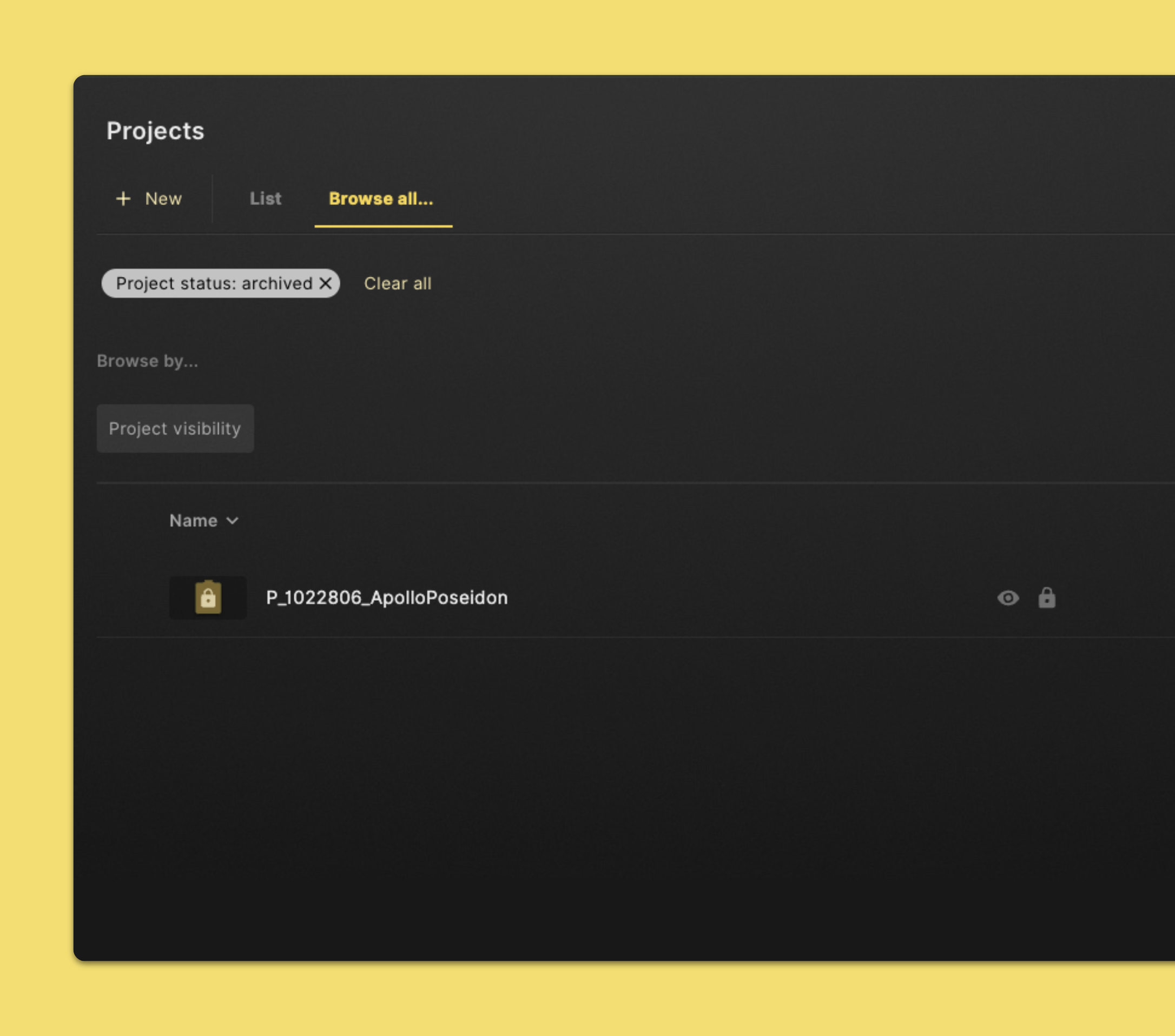 Search for projects with Browse all