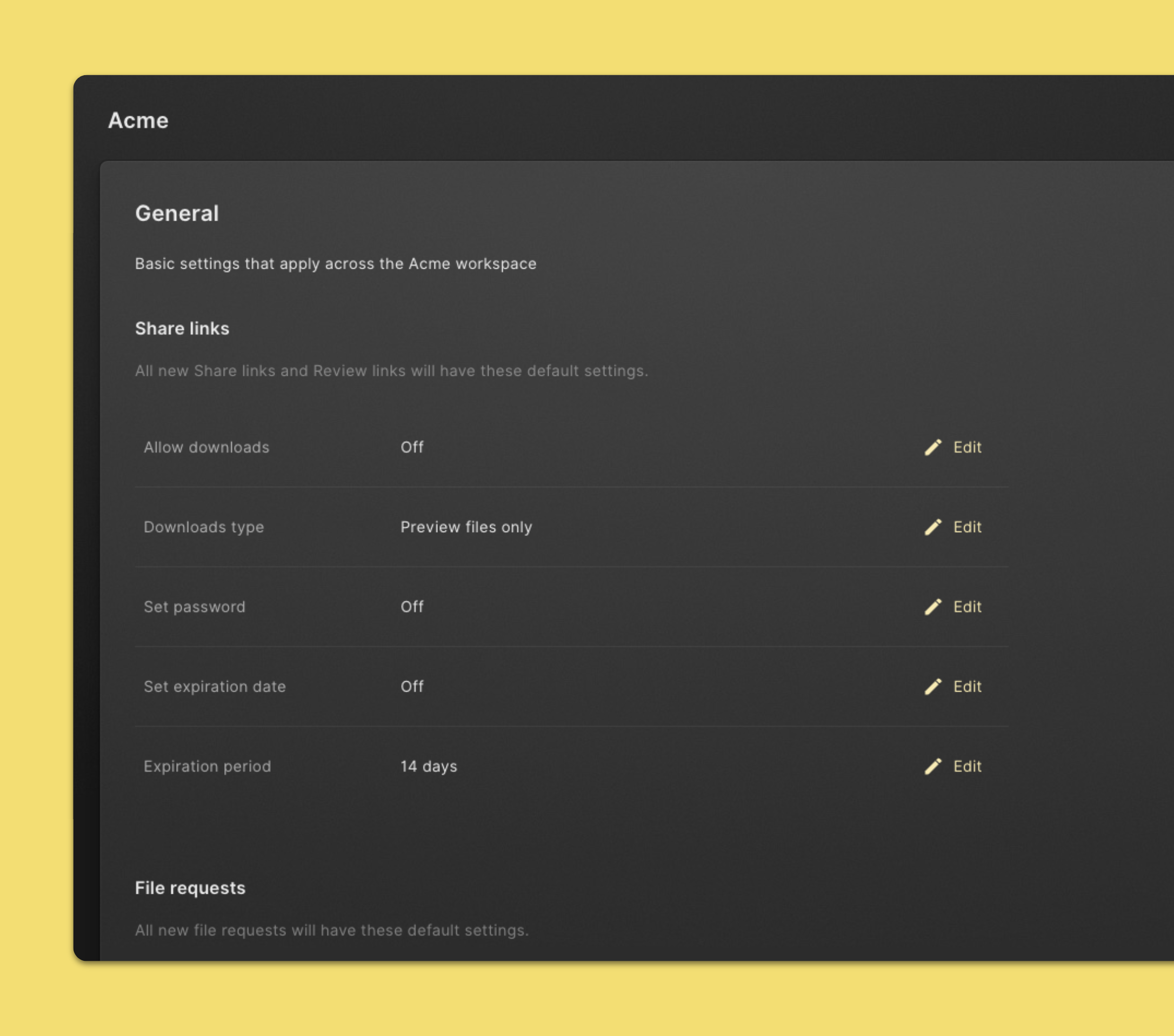 Share link settings