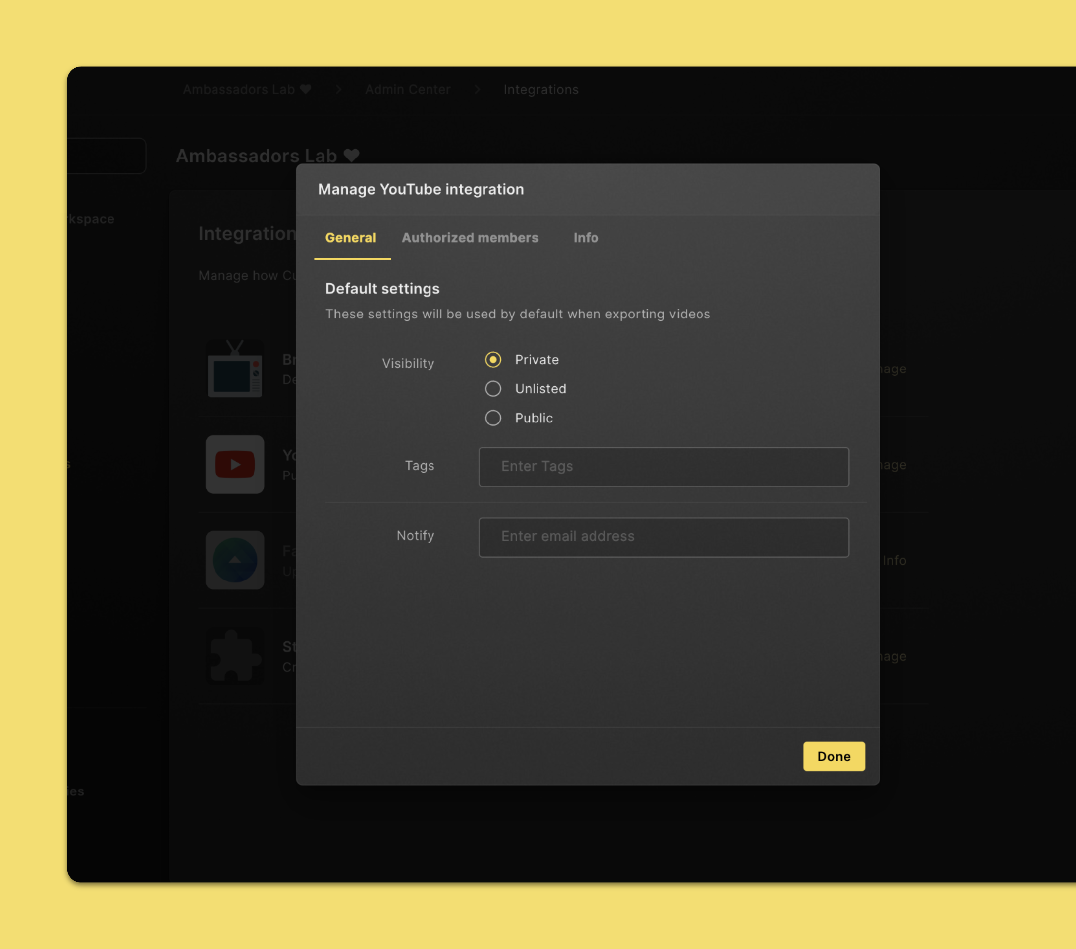 YouTube settings